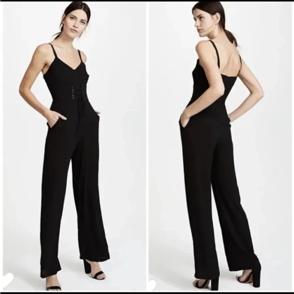 WAYF RIPLEY BLACK CORSET WAIST SLEEVELESS WIDE LEG JUMPSUIT WITH POCKETs SMALL - Picture 1 of 10